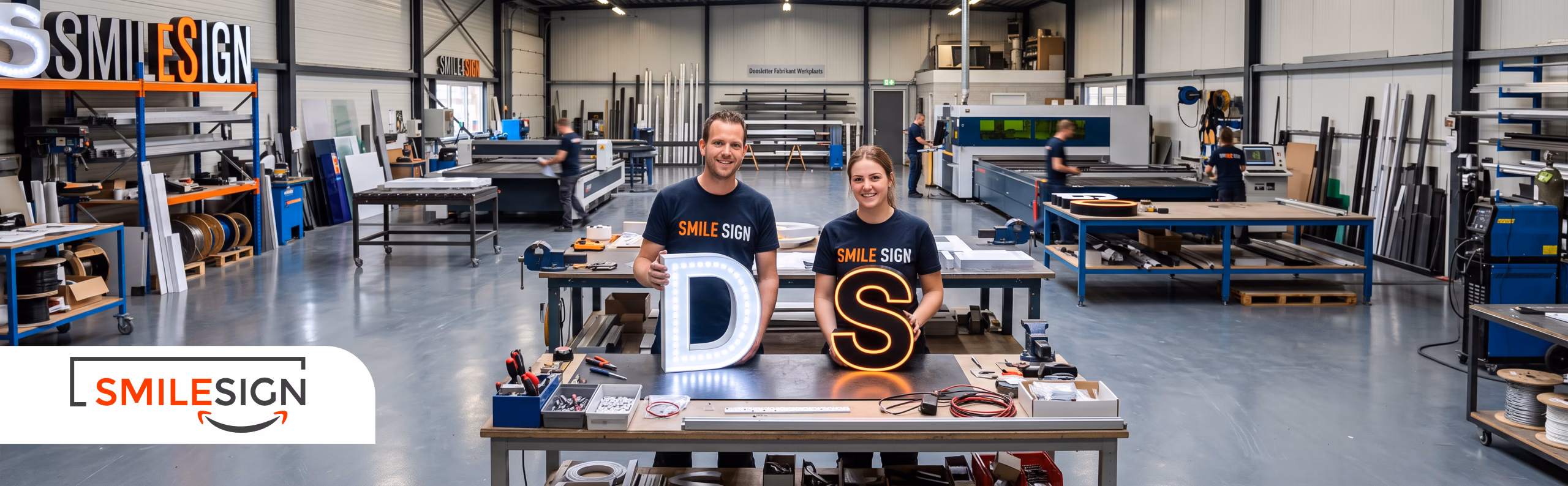 SMILE SIGN moderne productiehal en B2B doosletter fabrikant. Doosletters producent b2b maatwerk