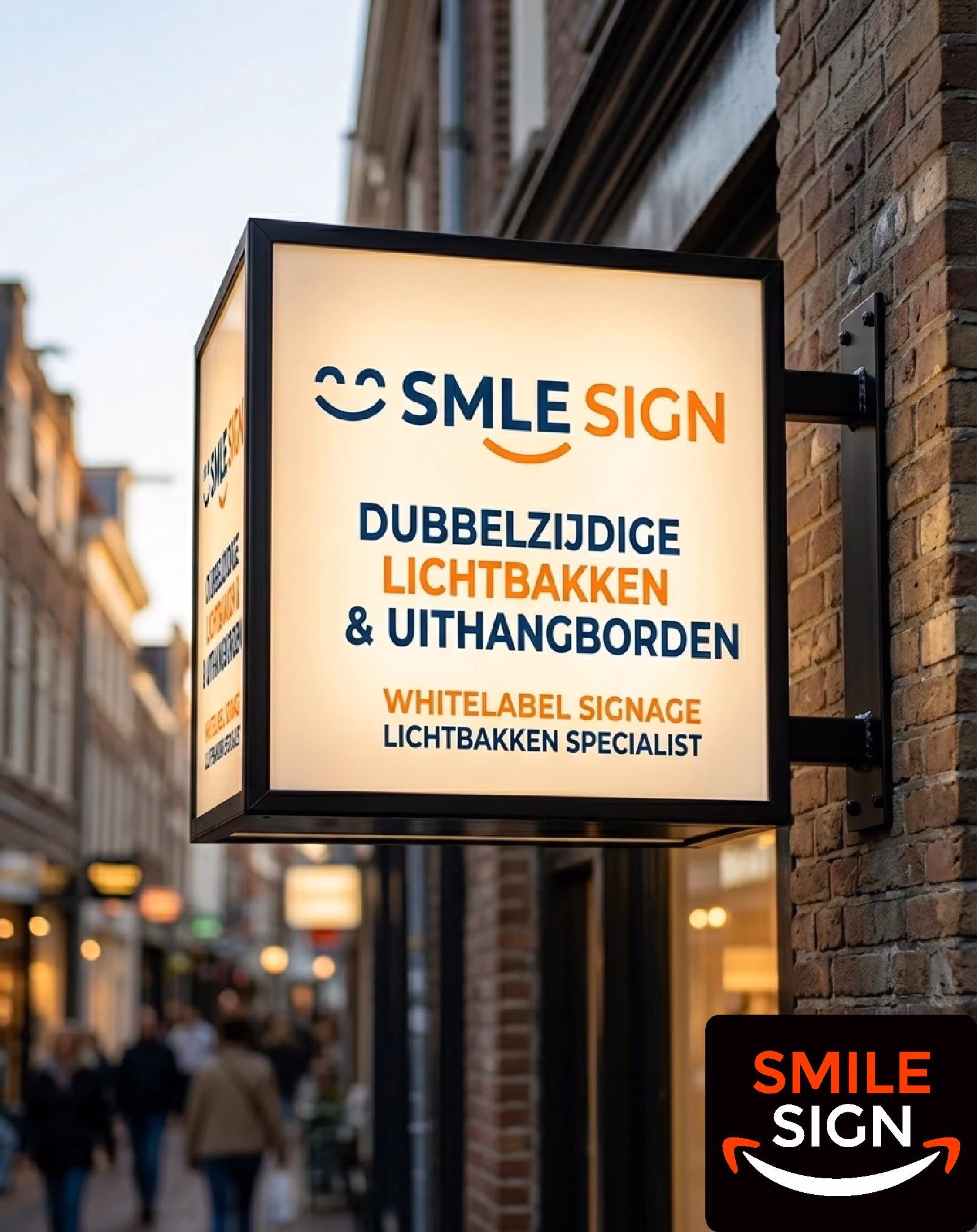 Double-sided illuminated lightbox projecting blade signboard manufactured by Smile Sign