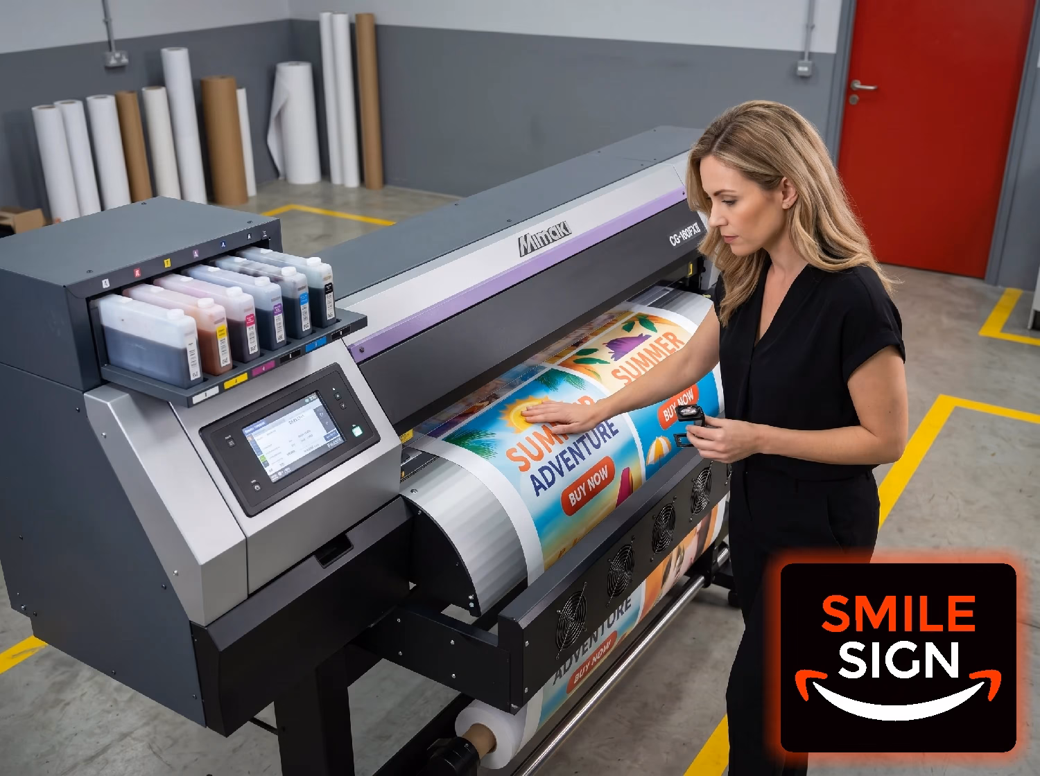 High-resolution large format digital printing for commercial banners and vinyl wraps by Smile Sign.