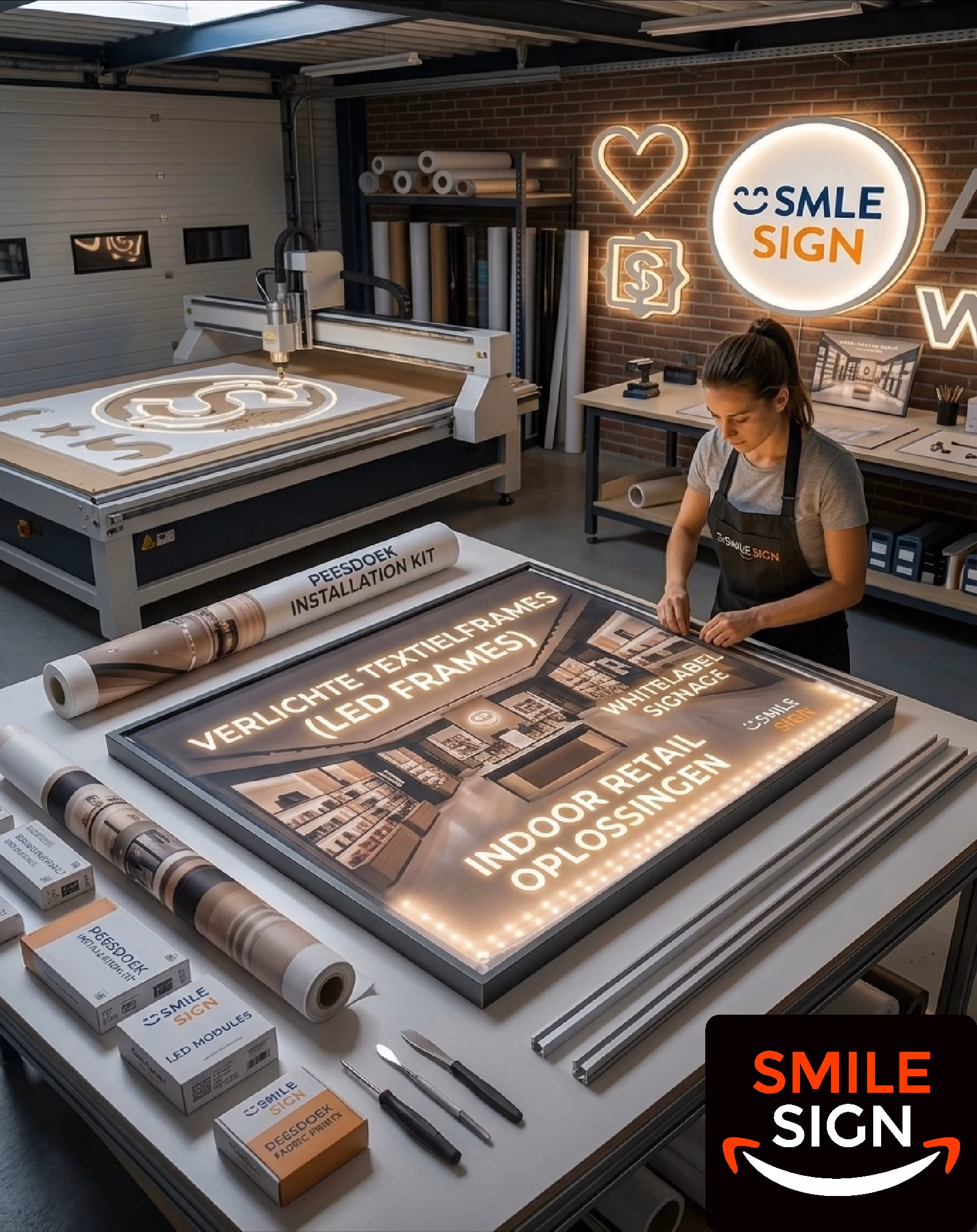 LED textile frames and SEG fabric lightboxes for indoor retail signage by Smile Sign