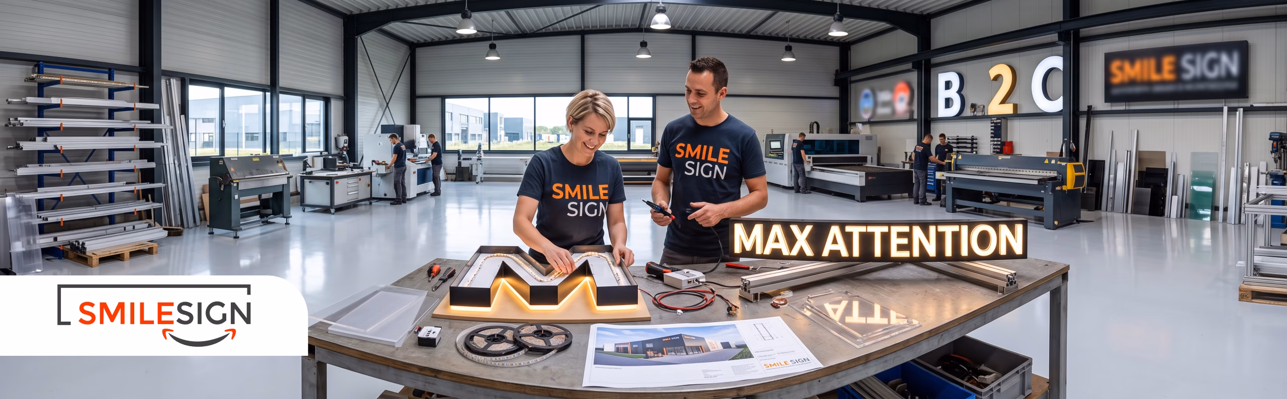 Complete lichtreclame en LED doosletters productie SMILE SIGN fabrikant
