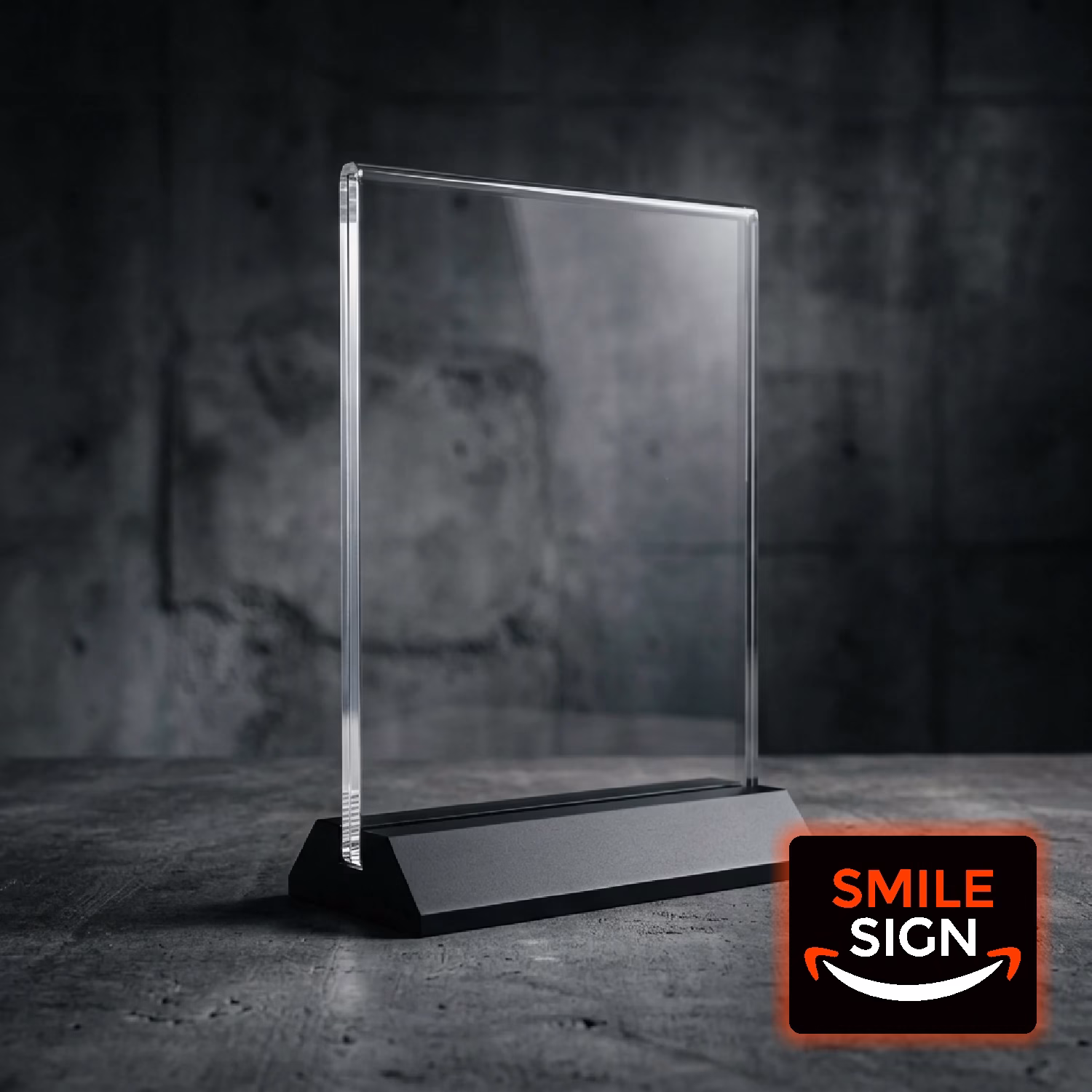 Clear acrylic product display stand with a black counter base by Smile Sign, a wholesale display stand manufacturer. SMILE SIGN