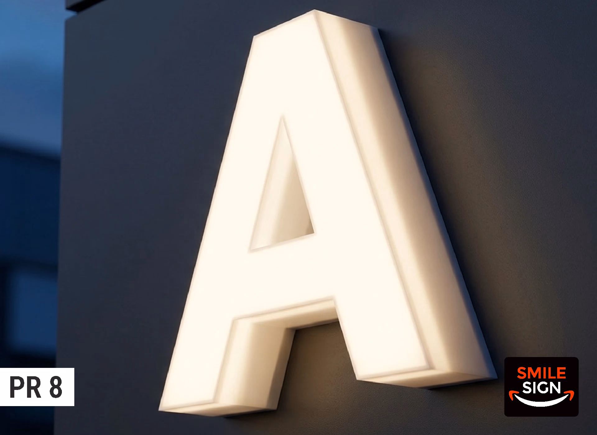 Profil 8 fully luminous block acrylic channel letters manufactured by SMILE SIGN.